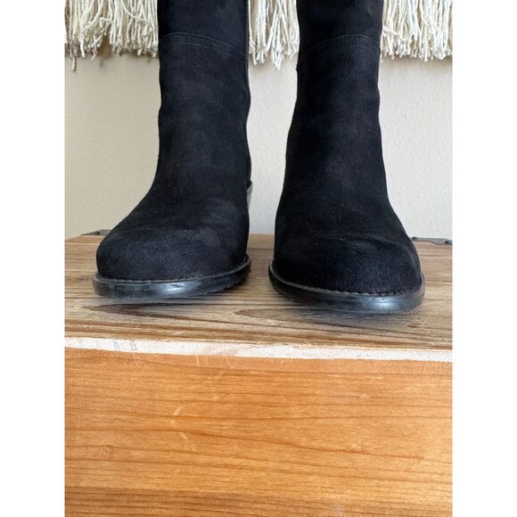 Stuart Weitzman Hitest Black Suede Leather Mid Block Heel Over The Knee Boots - Picture 6 of 16